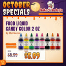 Chefmaster 2oz. Food Liquid Candy Color bottles in primary and Halloween shades, special price $5.09 at BakersBodega.
